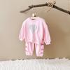 Children's Wear 2026 Spring/Autumn Heart Print Top & Bowknot Pants Girls' Set