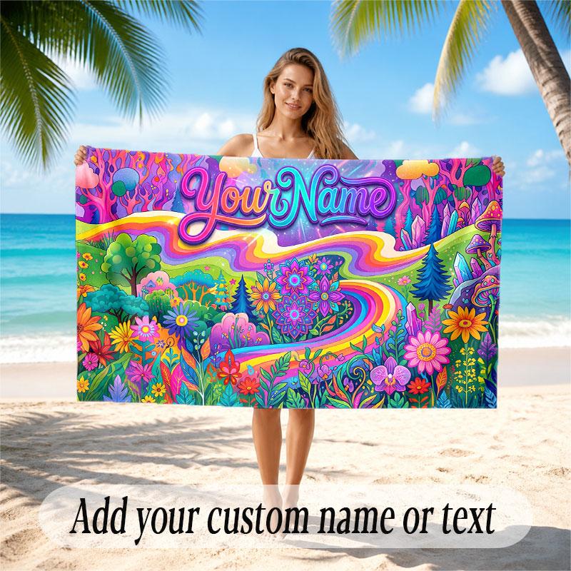 Mushroom Forest Theme Soft Beach Towel Personalized Custom Name Text Towel Portable for Beach Pool Travel
