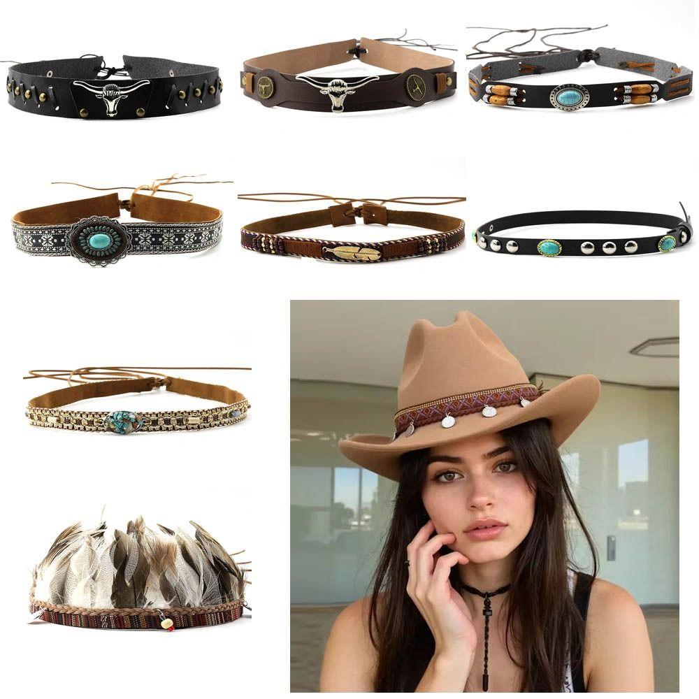Fashion PU Cowhead Belt Adjustable Handwoven Hat Decoration Handmade Hats Bands Men