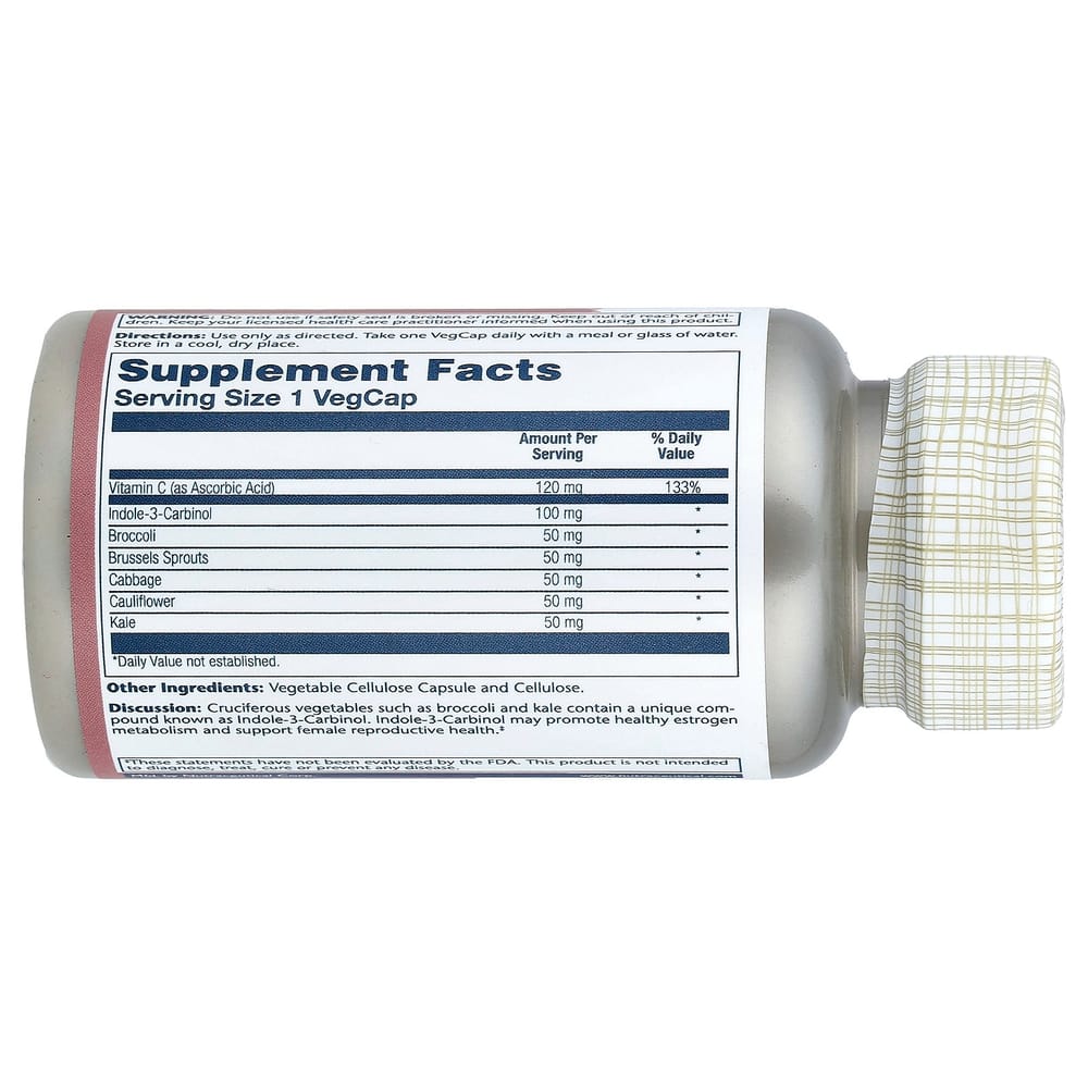 Solaray Indole-3-Carbinol (I3C) com Vegetais Crucíferos, 100mg, 30 Cápsulas Vegetais