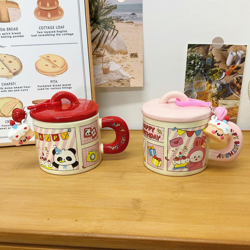 Cute Mug with Lid Creative Ceramic Cup for Women New High Looking Couple Water Cup for Girls Giving Birthday Gifts