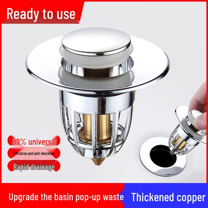 Copper Pop-up Basin Stopper & Anti-Clog Drain Filter