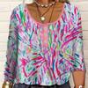 Women's V-Neck Casual Ethnic Style Printed Button Large Size Women's T-Shirt