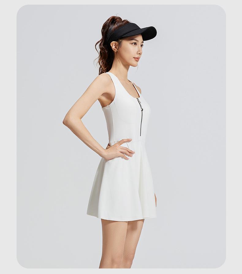 Kangnian Zipper Jumpsuit Skirt: Anti-Exposure Tennis & Running Dress