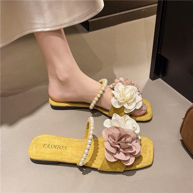 Cool Slippers Female Summer Dress With Sandals French Sweet Fairy Pearl Flower Style