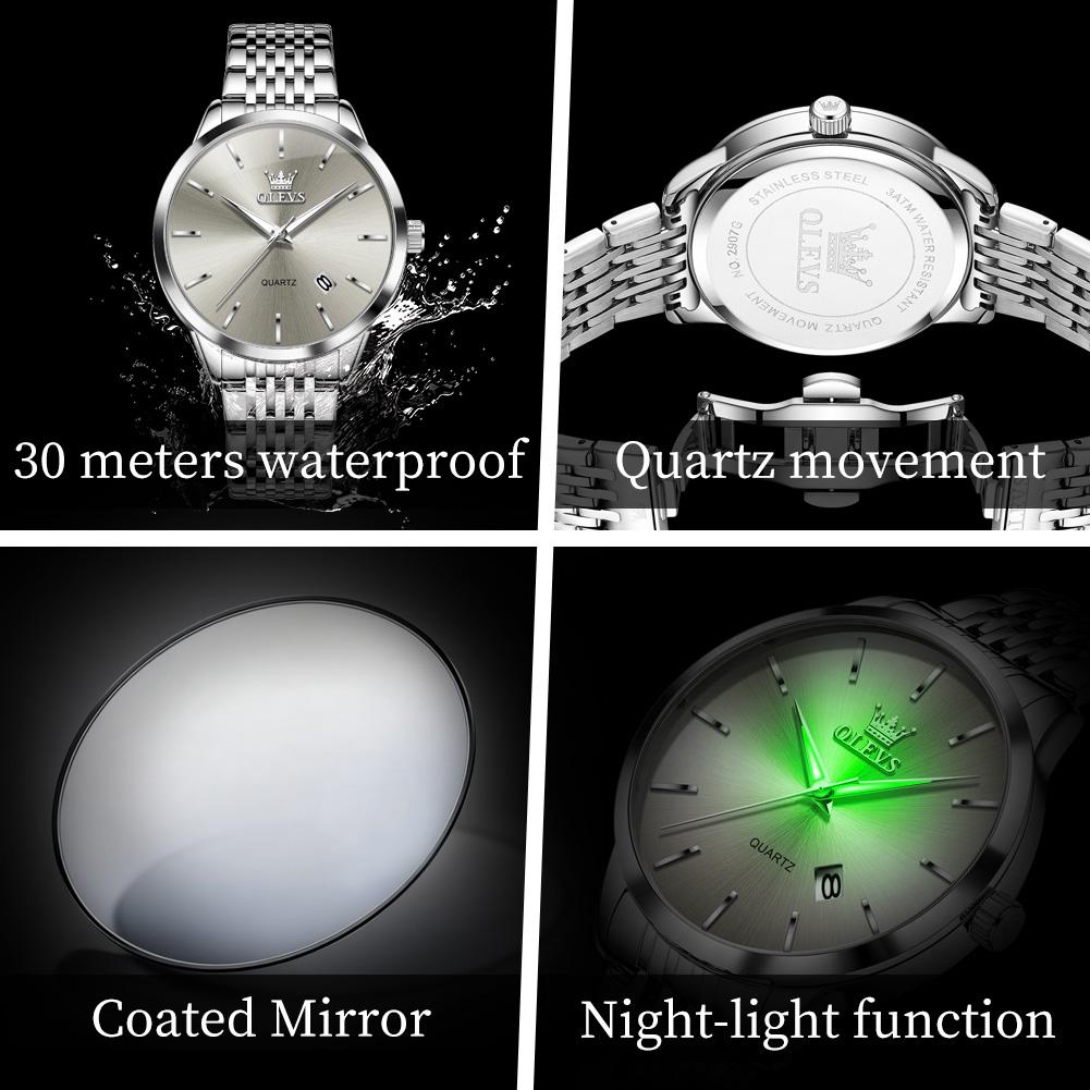OLEVS 2907 Mens Watch Original Simple Quartz Watches For Man Waterproof Luminous Date Display Male Hand Clock Reloj