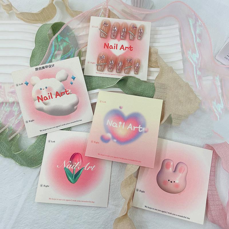 50Pcs Press On Nail Cardboard Cards 6.5X6.5Cm 8X8Cm Cartoon Pattern Nail Art Display Photo Props Card False Nail Tips Manicure
