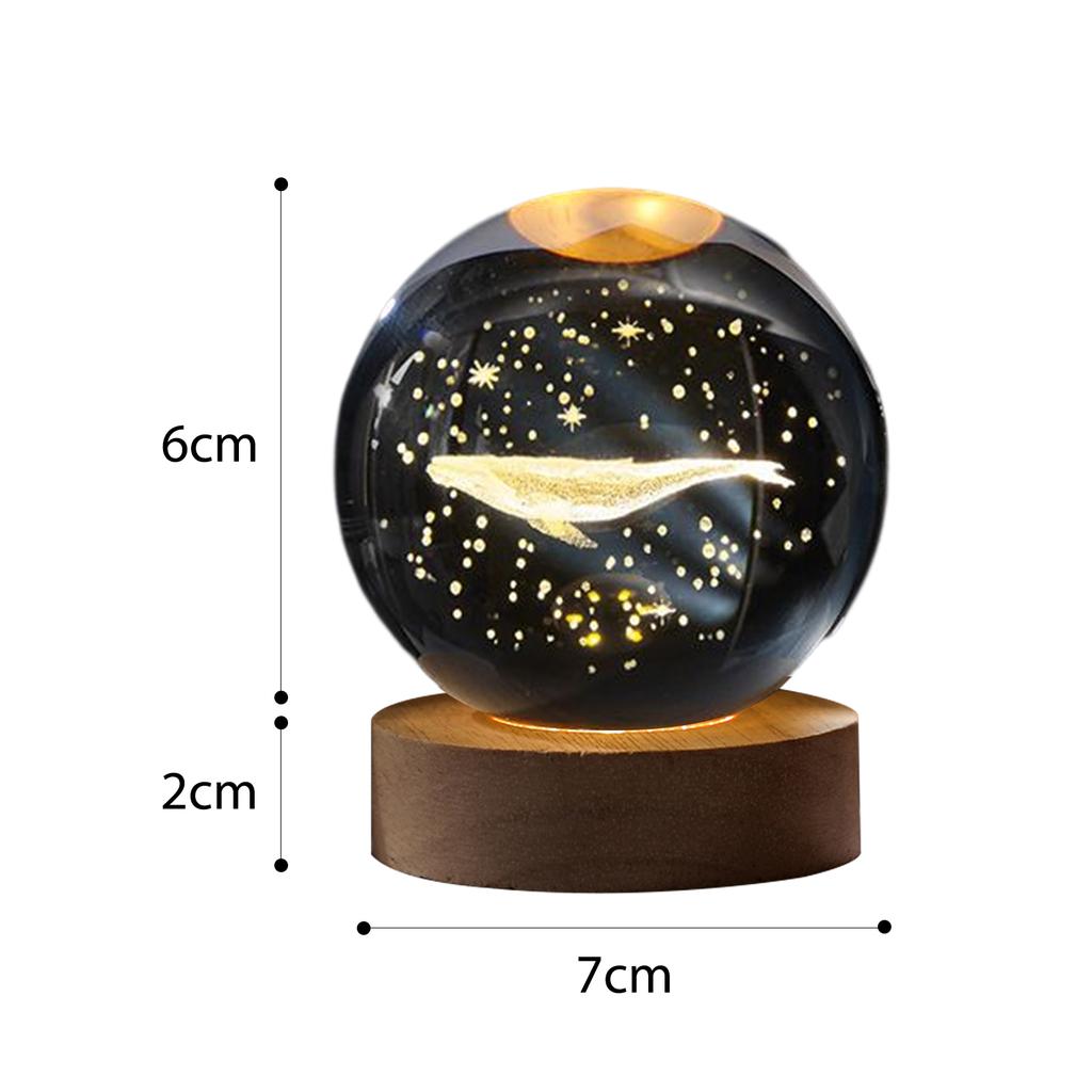 Led Crystal Ball Night Light Solar System Crystal Ball 3D Engraved Small Glass Ball With Wooden Base Usb Charging Suitable For Home Decor Decor