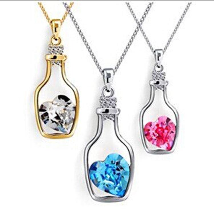 Love Silver Plated Crystal Heart Necklaces Wish Bottle Necklaces Bottle Pendant Love Silver Plated Crystal Heart Necklaces Wish Bottle Necklaces Bottle Pendant