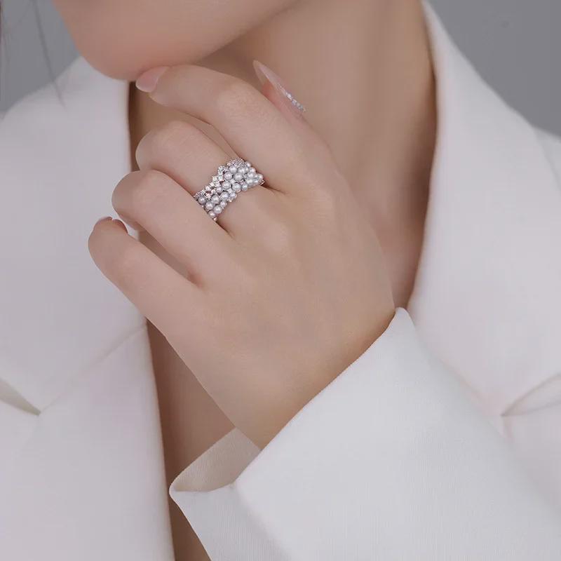 Zircon Micro-Inlaid Pearl Open Ring - Elegant Retro Fashion Jewelry for Women