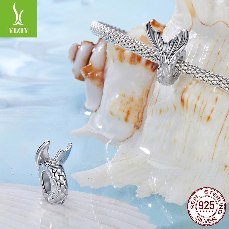 Human Fishtail Silicone Bead Spacer S925 Sterling Silver Beaded Diy Jewelry Beads Cross-Border