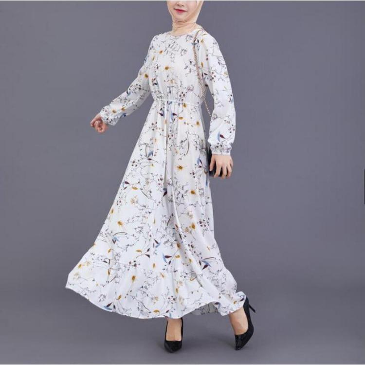 Damen Böhmisches Langes Maxi-Kleid Muslimisch Lässig Sommer Frühling Einfarbig Lange Ärmel Rundhals Weibliche Kleider Dropshipping