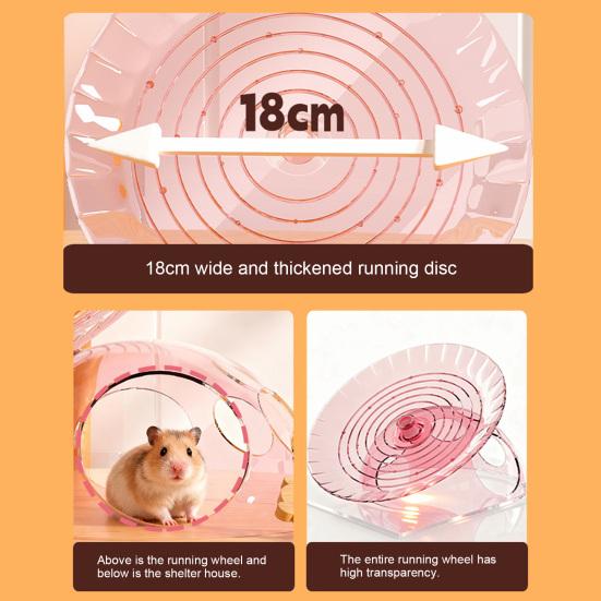 Quiet Hamster Running Wheel Flying Saucer Hamster Wheel with Hideout 2-in-1 Stable Safe Hamster Exercise Wheel for Gerbils Chinchillas Small Pets