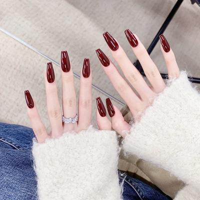 24 Peças Longa cor sólida vermelho clareador temperamento manicure, senso de estilo avançado, estudantes e mulheres grávidas podem usar