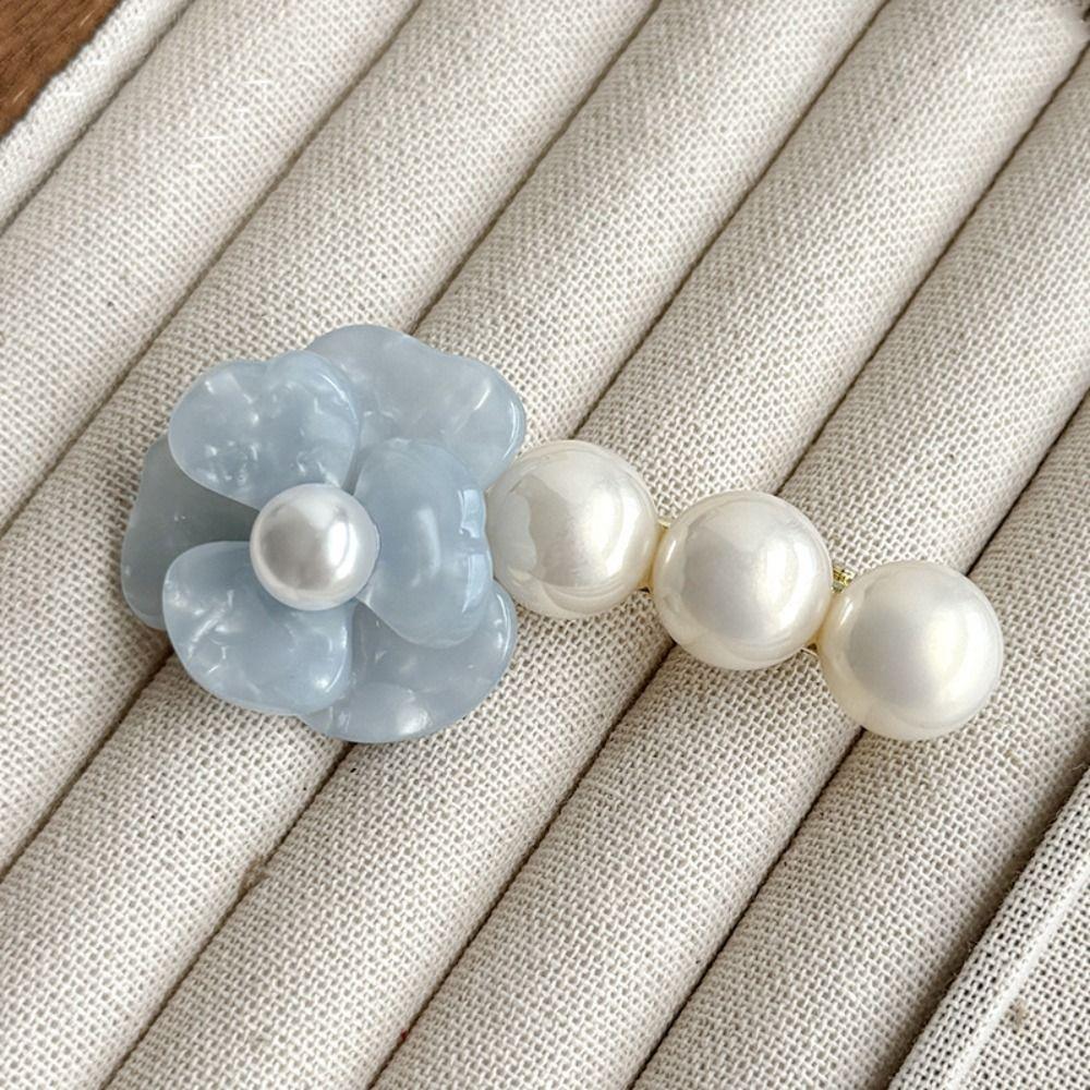 Acetate Flower Hair Clip Korean Style Duckbill Clip Cute Camellia Pearl Side Clip  Daily