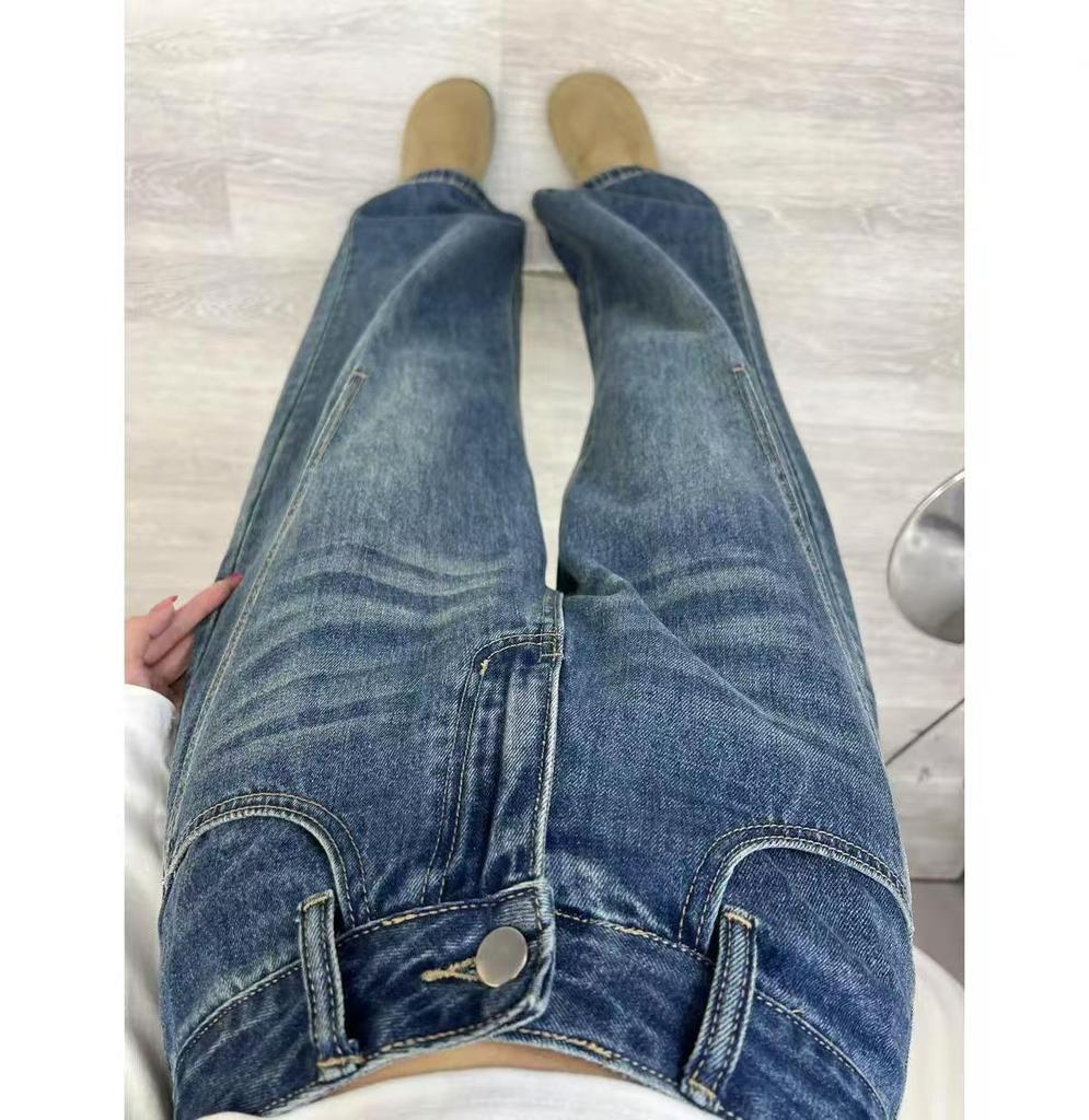 2026 Spring/Autumn Blue High Waist Slim Fit Wide Leg Jeans for Plus Size Pear-Shaped Women