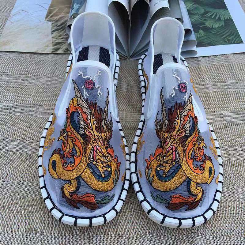 Old North Handmade Cloth Shoes Social People Hollow Mesh Shoes Air Conditioning Shoes Lazy Pervert Embroidery Face Mesh Sandals