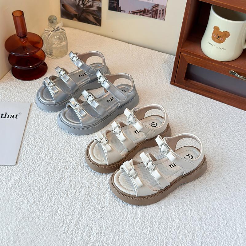 New Arrival Fashion Summer Kids Outwear Shoes Rhinestones Bow Princess Baby Girls Sandals