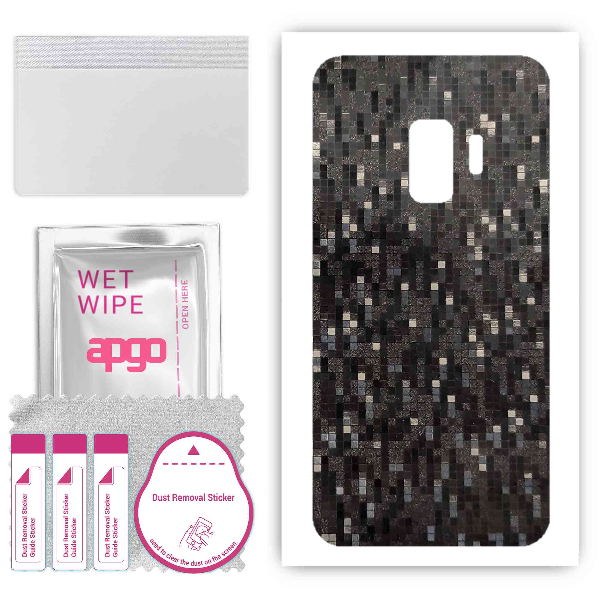 

Apgo Protective Skin Sticker for the back compatible with Samsung Galaxy S9, Wrap Film, Foil, Vinyl - Pattern Carbon Black Pixel