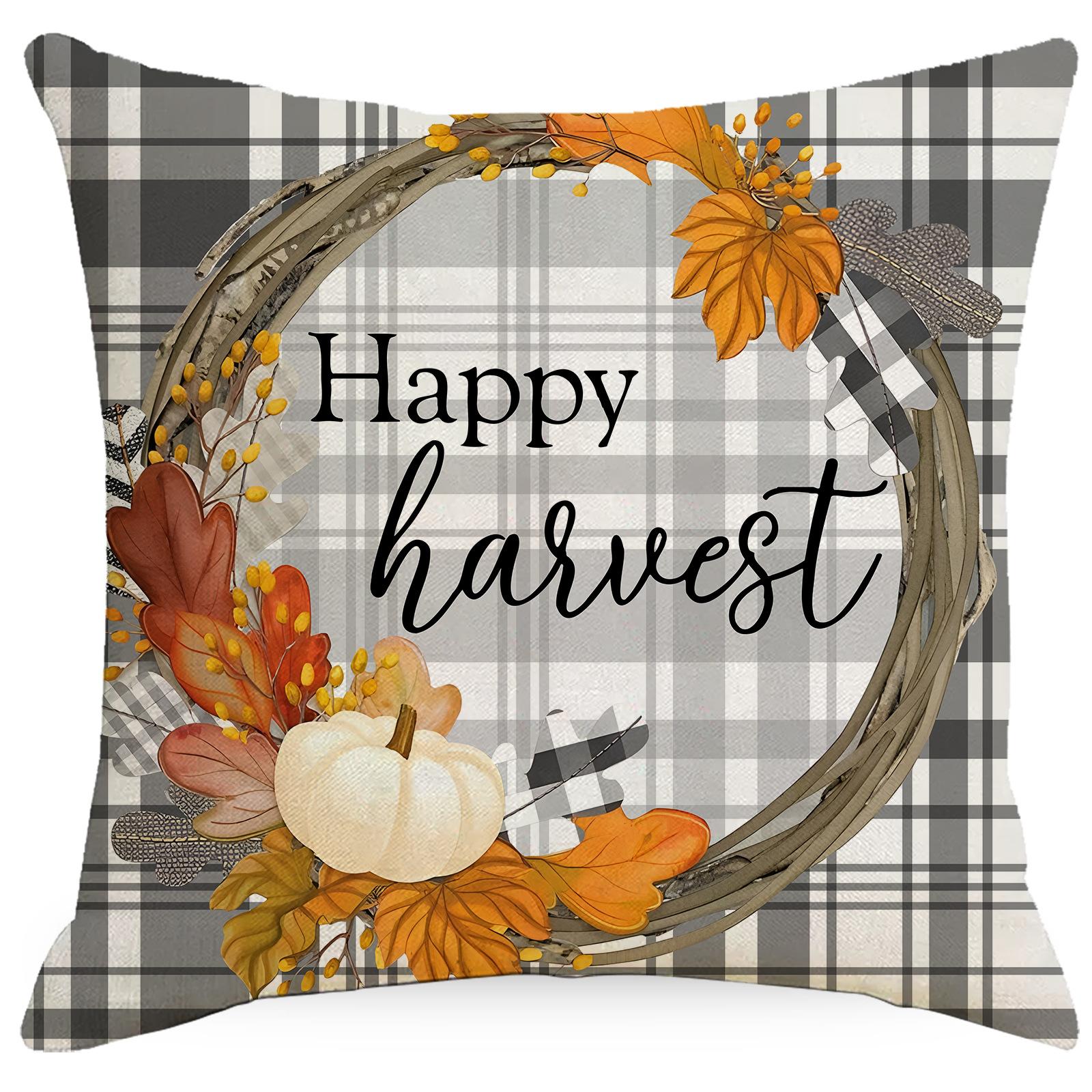 New Autumn Thanksgiving Pillow Cover Home Sofa Cushion Linen Pumpkin Maple Leaf Pillow Cover Home Premium Durable 45 * 45Cm
