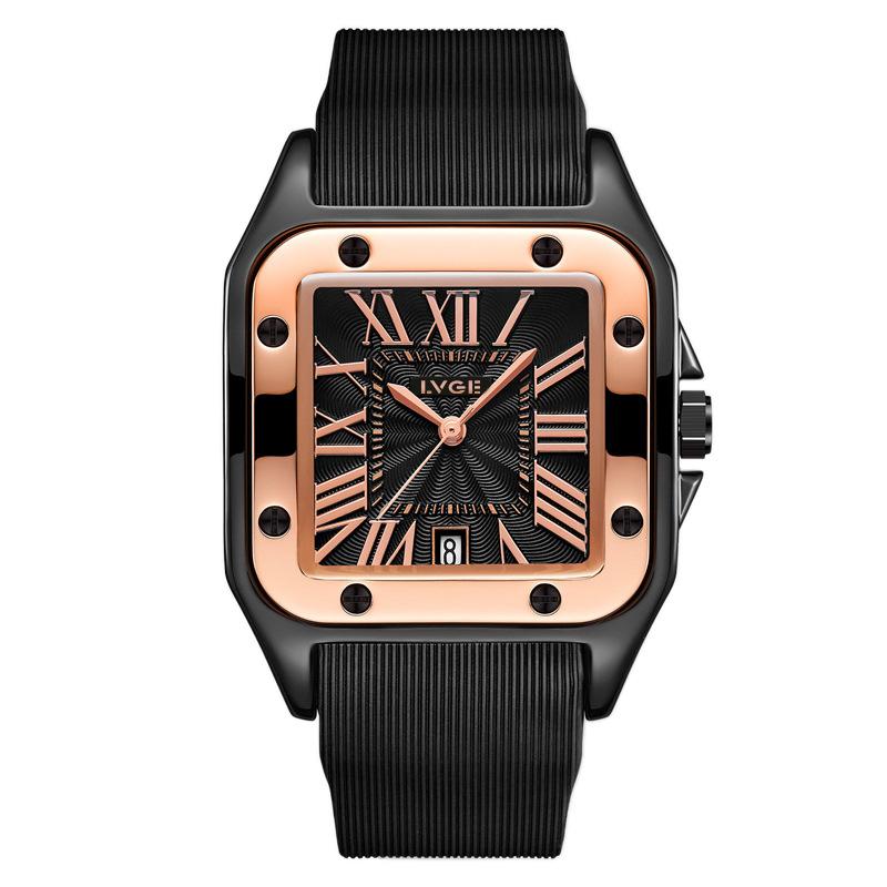 

Модные новые простые календарные ретро римские кварцевые часы Niche Square Casual Silicone Band Watch