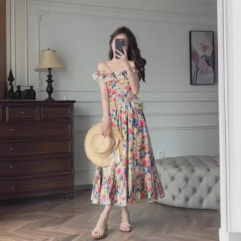 2023 Summer Floral One-Shoulder Designer Dress
