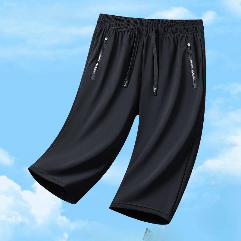 

Дышащие спортивные брюки свободного кроя из ледяного шелка длиной три четверти для мужчин и женщин 5XL чёрный