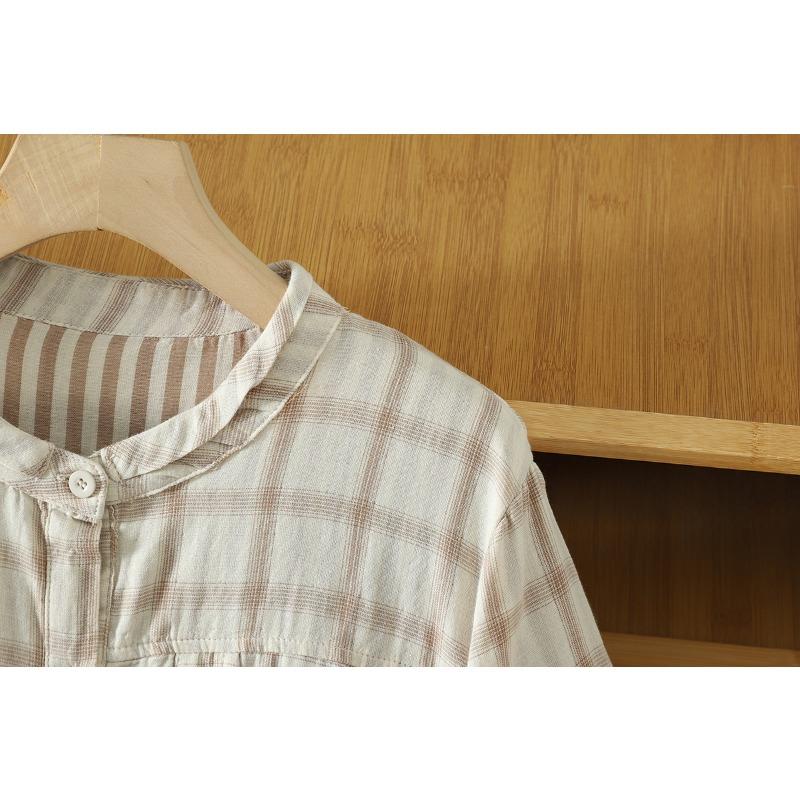 DIMANAF 2026 Plus Size Summer Women Blouse Shirts Tunic Oversize Loose Casual Cotton Lady Tops Vintage Plaid