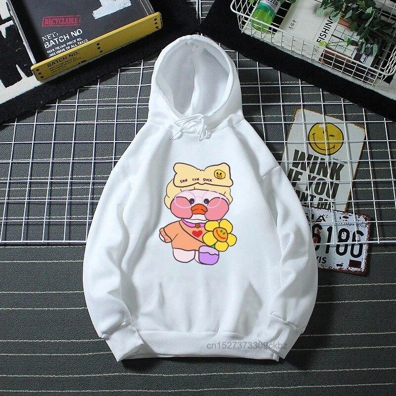 Cute Lalafanfan Hoodies Kawaii Cafe Duck Cartoon Print Boys Hoodies Funny Baby Casual Girl’S White Sweatshirt