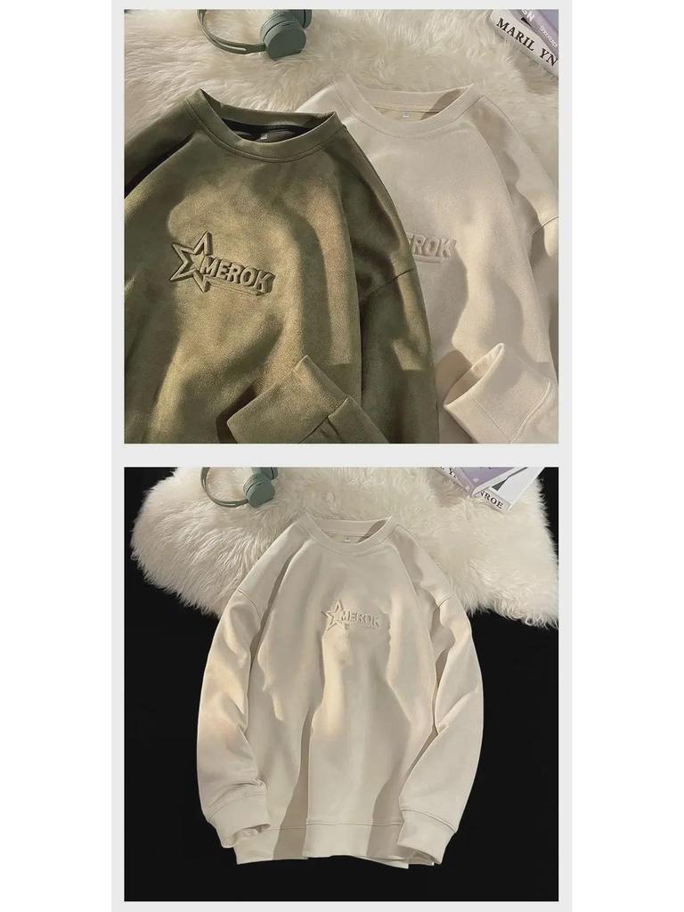 Herren Oversized Wildleder Sweatshirt - Trendiges High Street Winter Layer, Bequemer und Lässiger Stil ohne Kapuze