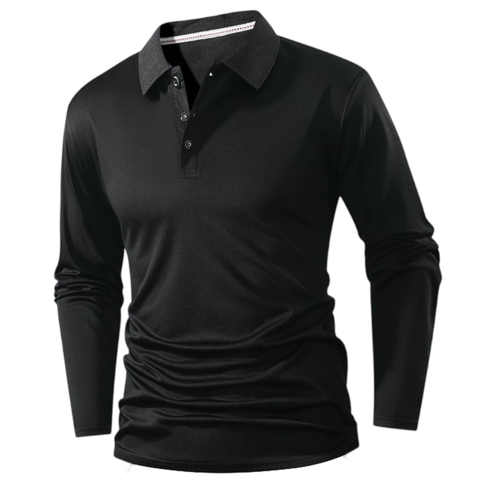 Men's Solid-Color Lapel Shirt, Casual And Business Button-Up Long-Sleeved T-Shirt Top
