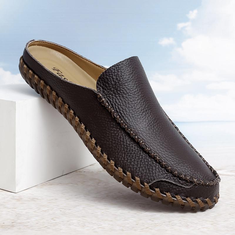 Plus Size 38-48 Handmade Mules Mens Backless Loafers Slippers Half Shoes For Men Slide Closed Toe Sandals Semi-Drag Casual Shoes