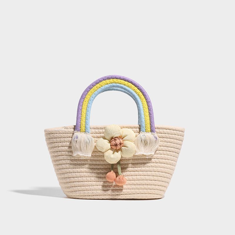 

JIAERDI Sweet Cute Flower Rainbow Handle Bag Women Straw Woven Large Capacity Shoulder Bags Ladies Beach Vacation Casual Handbag 30x15x10cm бежевий