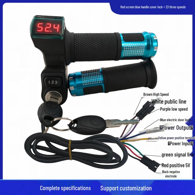 Red Screen Lock + 23-Speed Voltage Display Electric Bike Throttle Grip