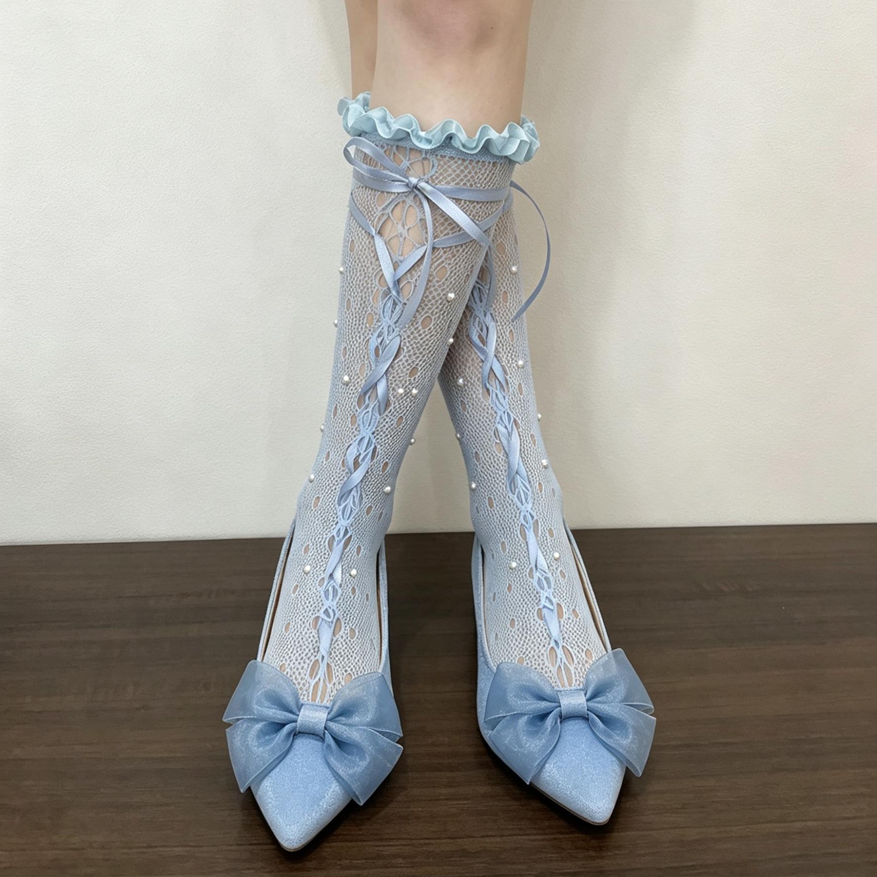 Zoete Parel Ballets Uitgesneden Zomer Kousen Ins Koreaanse Stijl Schattige Dames Kuitkousen Dagelijks Lolita Jurk Korte Visnet Sokken One Size