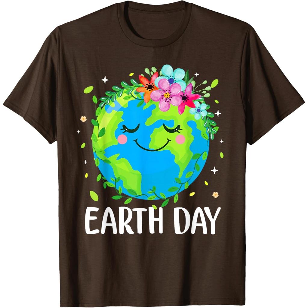 Cute Earth Day Floral Graphic Tee Soft Breathable Casual T-Shirt for Adults
