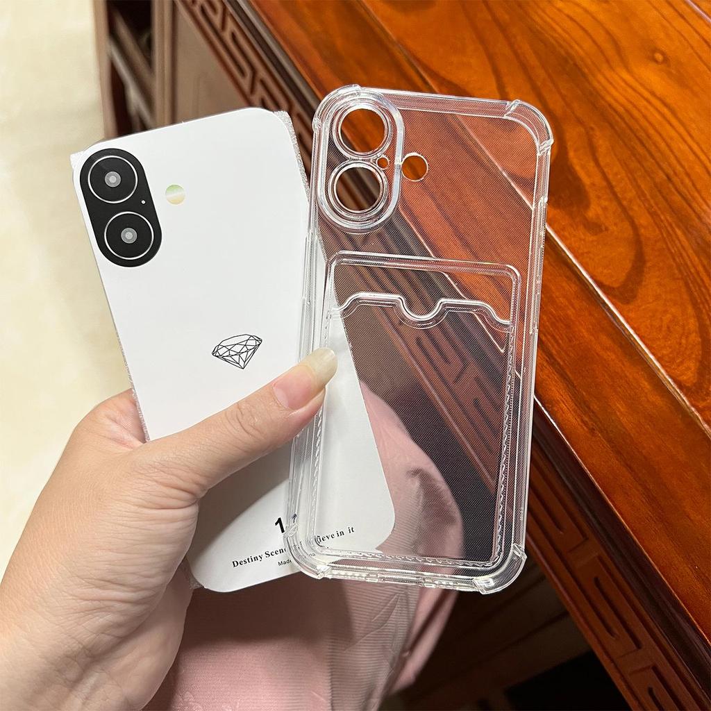 Transparent Card Holder Phone Case for iPhone 14/12 Pro - Soft Shell