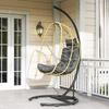 Hanging and Foldable Armchair with Cushions, in Steel and PE Rattan, 102x102x195 cm, Black Grey and Beige
