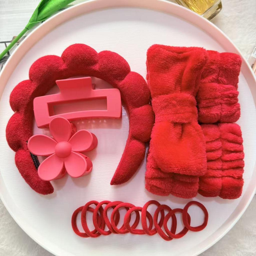 16-Piece Multi-Color Soft Headband and Hair Clip Set with Bowknot Washband and Elastic Hair Ties