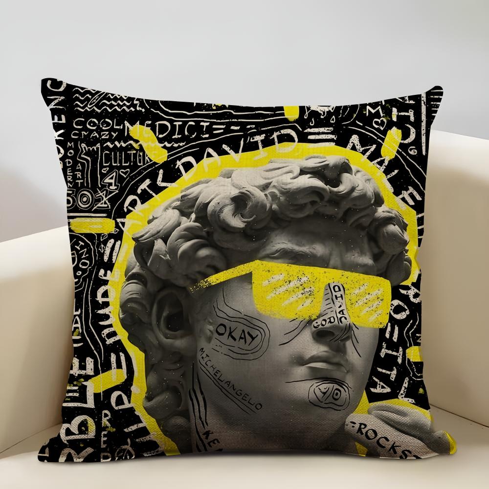 David Sculpture Cushion Cover Household Decoration Linen Sofa Cushion Cover: Skin-Friendly & Breathable With Invisible Zipper