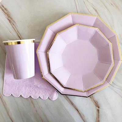 Gold Purple Party Disposable Tableware Sets Paper Cups Plates Baby Shower Birthday Supplies Carnival Wedding Decor Kids Favors