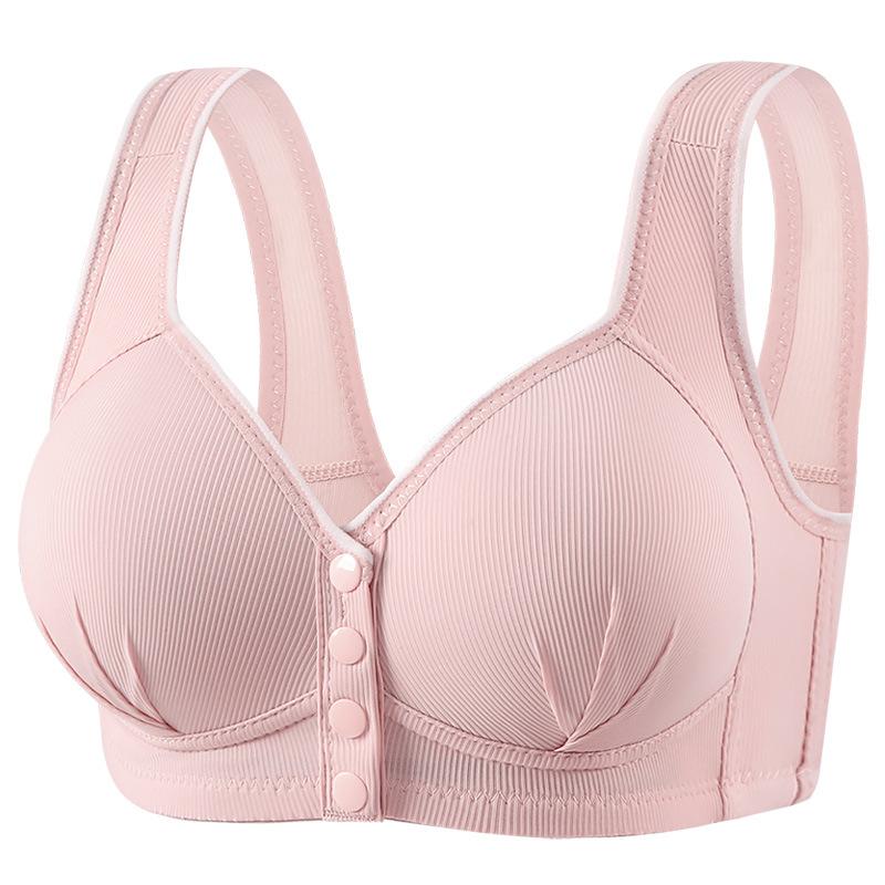 Plus-size front-fastening nursing bra: wire-free, push-up, side-cinched, thin-cup, button-fastening camisole-style bra