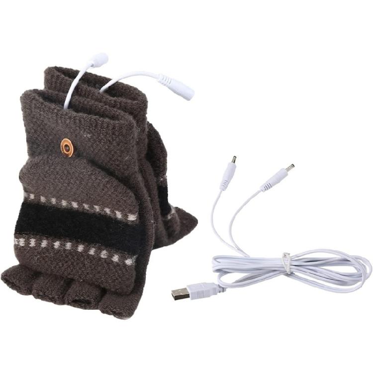 USB Rechargeable Heated Gloves Electric Warming Gloves Portable Hand Warmers Knitted Heating Mittens for Women Girls