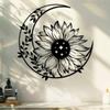 Sunflower Metal Wall Art Intricate Blackwork Crescent Moon Sun Design Home Patio Balcony Decor Housewarming Gift