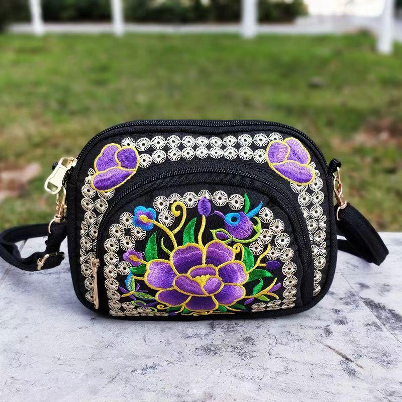 New Yunnan ethnic embroidery bag, double-sided embroidered canvas change bag, mobile phone bag, women's mini oblique span bag