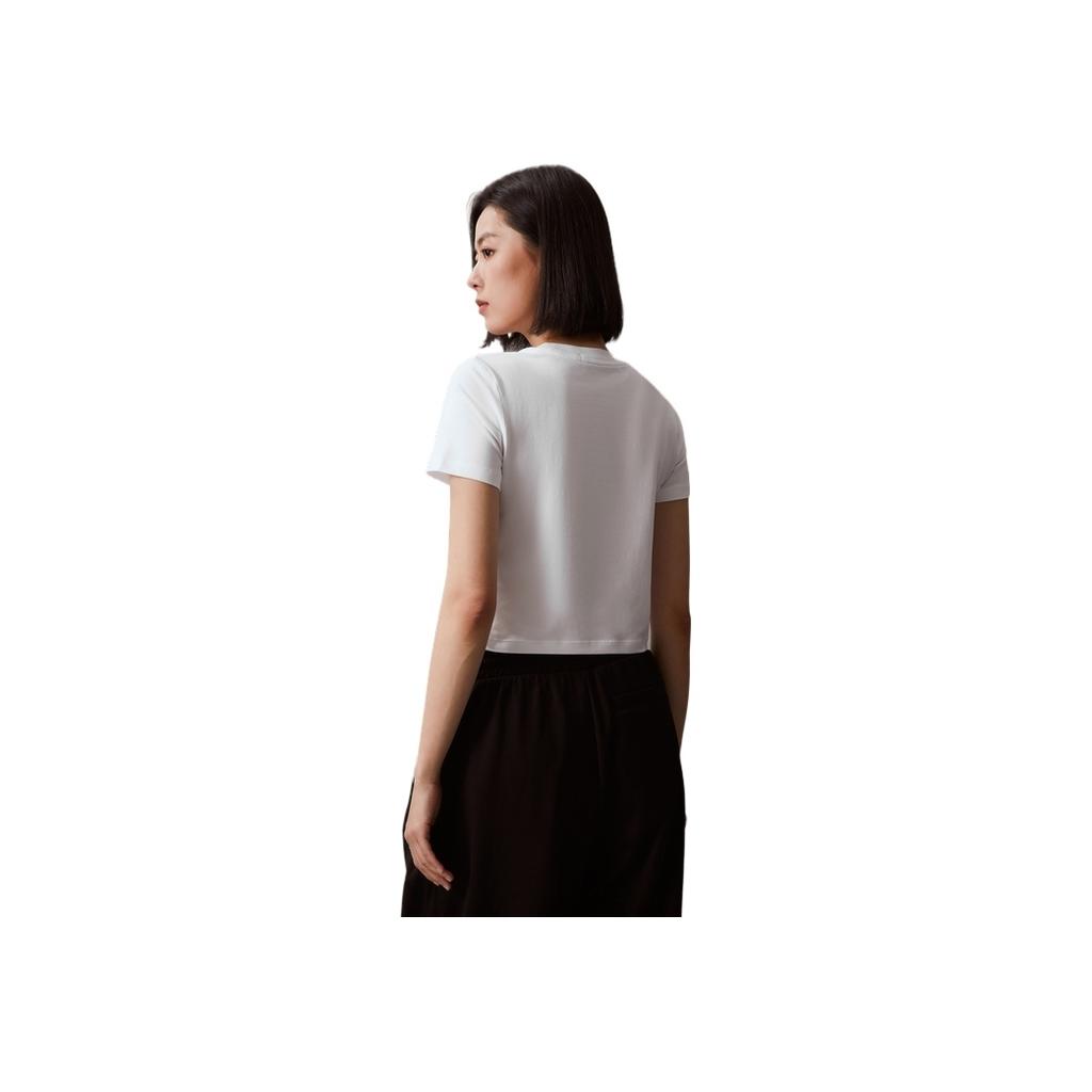 Calvin Klein Letter Print Casual Crew Neck T-Shirt Women Tops Moonlight-White J221837-YAF