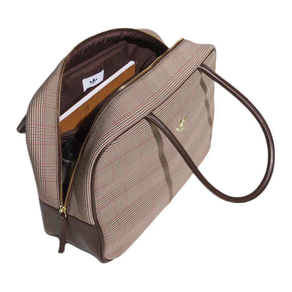 Adidas Originals Classic Plaid Multi-Pocket Practical Recycled Polyester Tote Bag Women bags Black Grassland-Brown IA6118