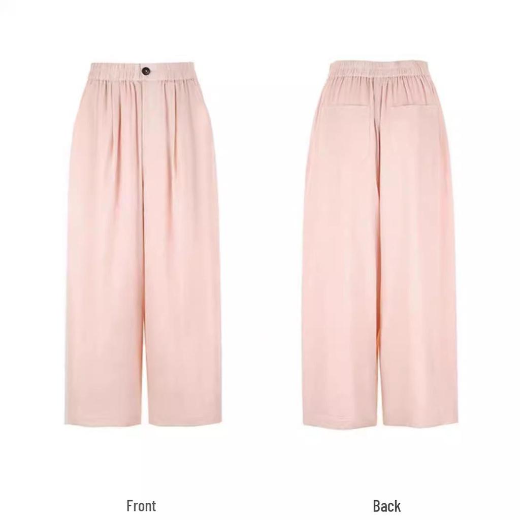 2024 Summer Arrival: Women's Shrimp Pink Tulle Linen Wide-Leg Long Pants