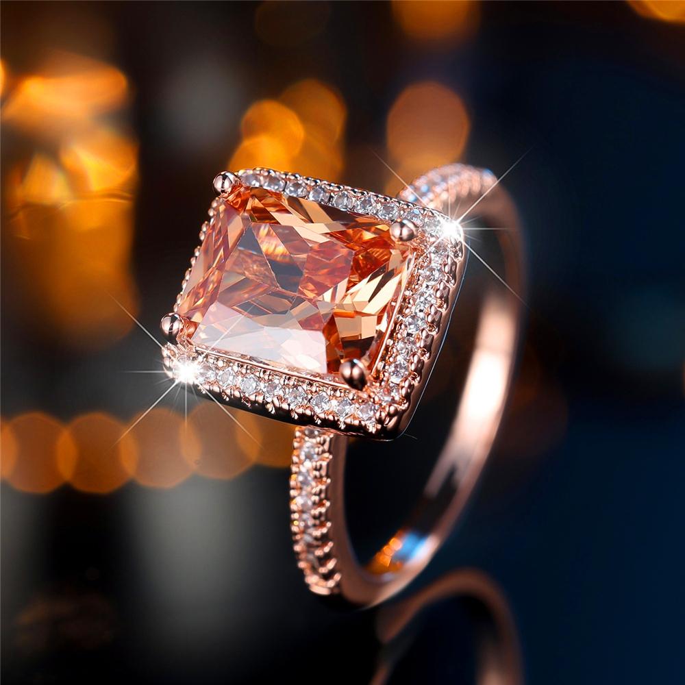 Female Crystal Cute Gold Color Zircon Stone Engagement Ring Luxury Vintage Wedding  For Women Valentines Day Gift