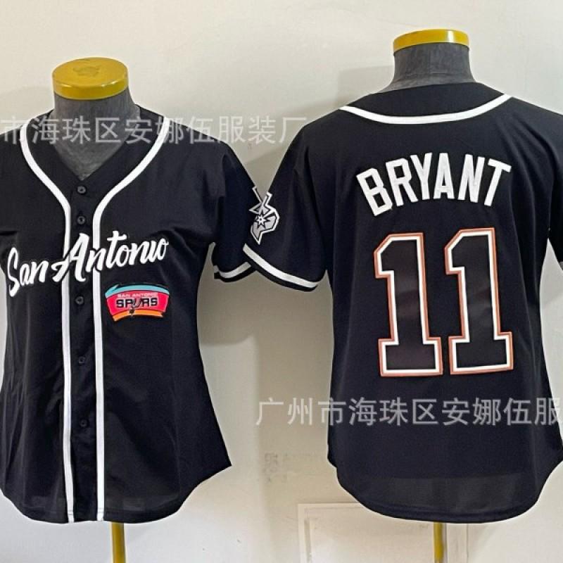 2026 Spurs 5 11 Print Baseball Cardigan Women Short Sleeve Embroidery Team Sports Top